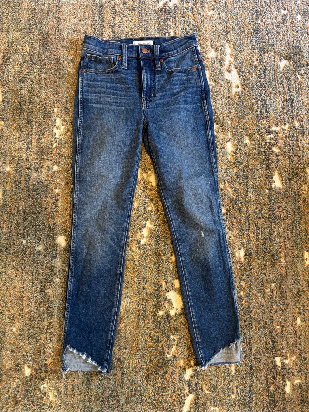 Madewell Dark Blue Skinny Jeans with Frayed Hem